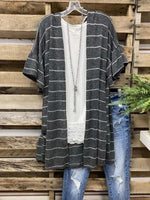 Striped Short Sleeve Loose Cardigan