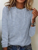 Stripe Elegant Personality Round Neck Long Sleeve Casual Blouse