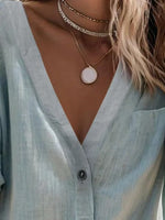 Plain Shirt Collar Short Sleeve Casual Blouse