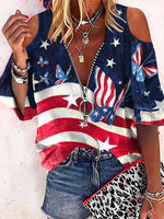 Independence Day America Flag V Neck Casual Shirt
