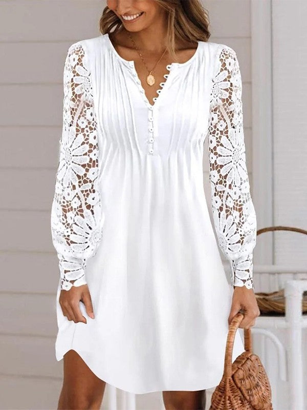Casual Solid Mesh V Neck 3/4 Sleeves Midi Dresses