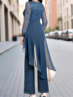 Lace Chiffon Plain Party Going Out Two Piece Set Half Sleeve Elegant Summer Top Pants Matching Set