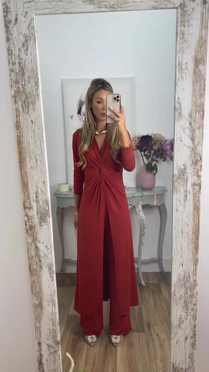 Casual 2 Pieces Suit With Long Top Matching Trouser