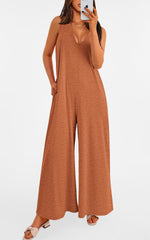 Women's Casual Wide Strap Sleeveless Tank Top V Neck Wide Leg Jumpsuit