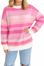 Women'S Colorful Striped Crew Neck Sweater