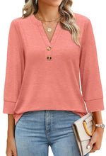 Women's 3/4 Sleeve Button V Neck Tops