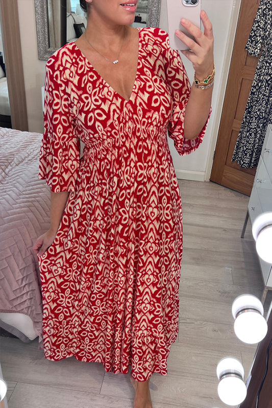 New Bohemian Casual Print V-neck Long Dress