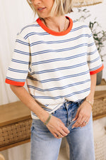 Women's Color Block Short Sleeve Striped T Shirt
