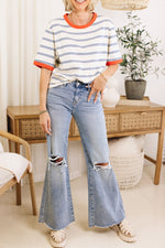 Women's Color Block Short Sleeve Striped T Shirt