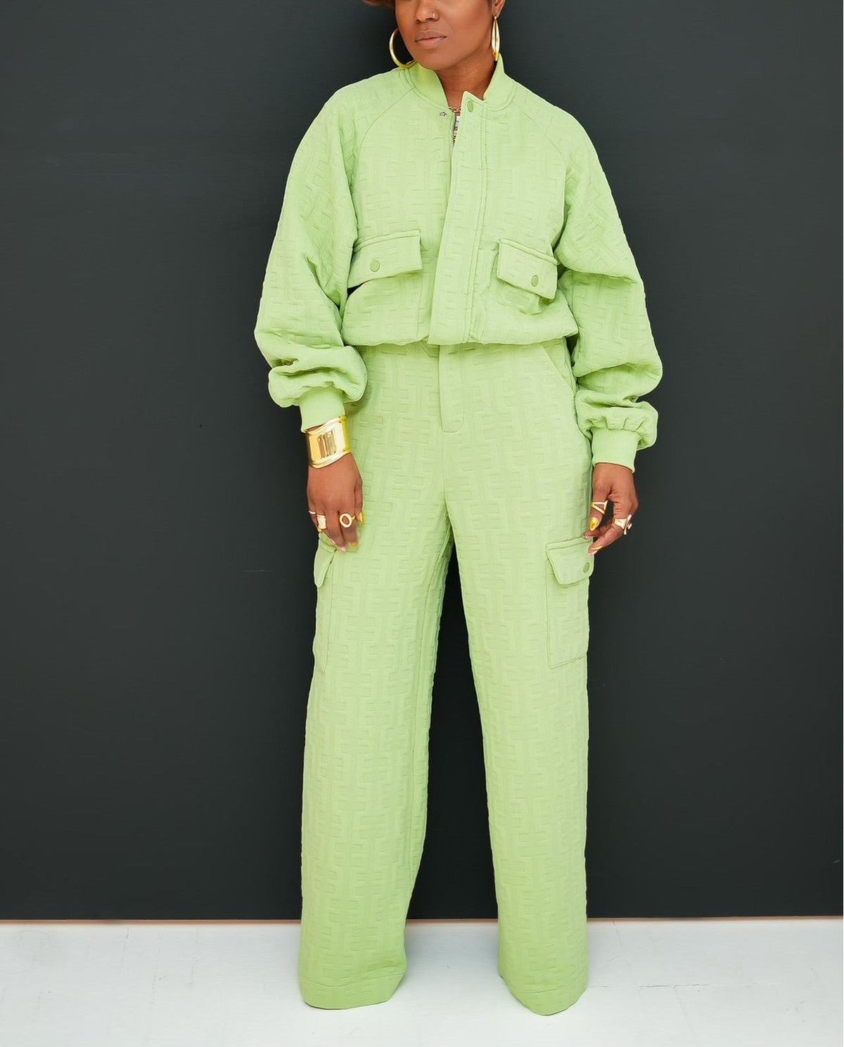 Women's Luxury Embossed Jacket and Pants Set