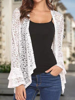 Floral Lace Casual Plain Flared Sleeves Shawl