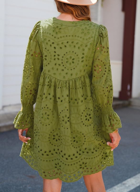 Women's V Neck Eyelet Lace Dress
