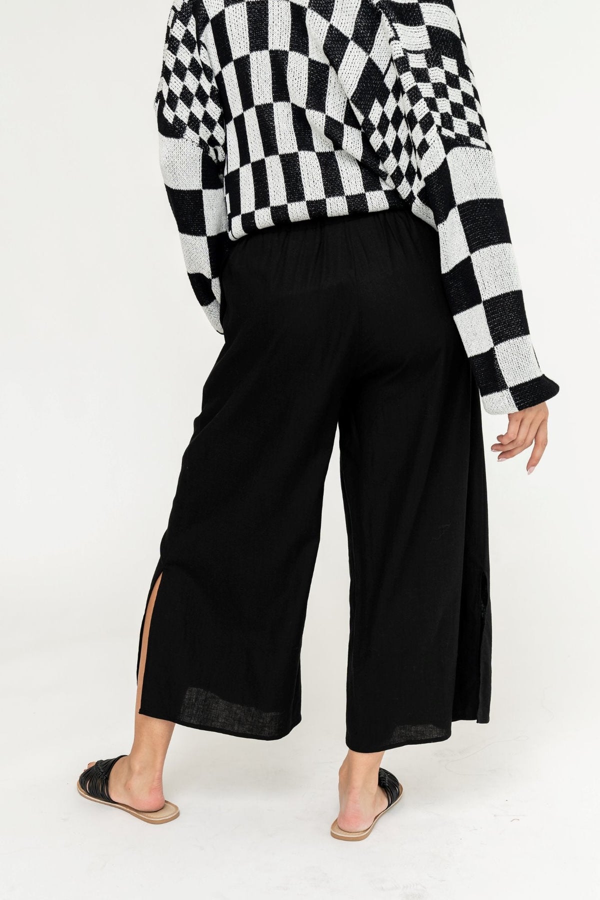 Women's Drawstring Wide Leg Side Slit Pants