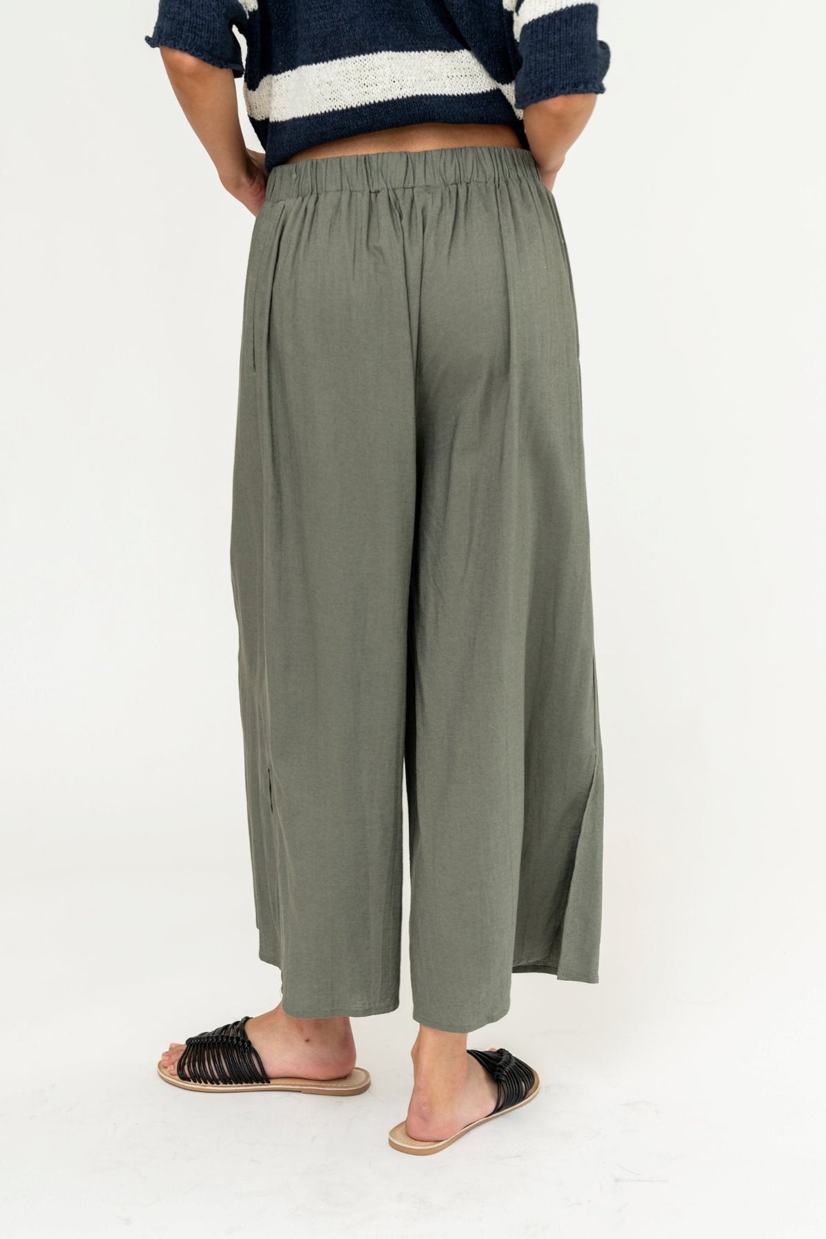 Women's Drawstring Wide Leg Side Slit Pants