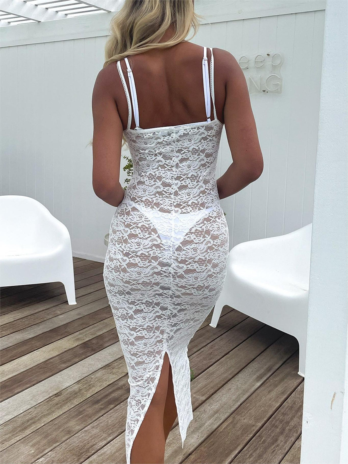 FLORAL LACE STRAP MIDI DRESS