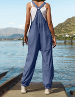 Women's Sleeveless Loose Adjustable Straps Jumpsuits with Pockets