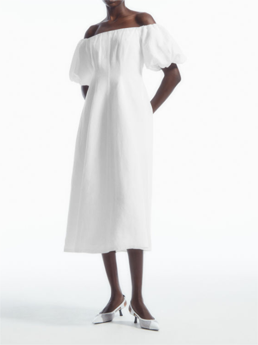 Fluttering Strapless Puffy Sleeve Dress