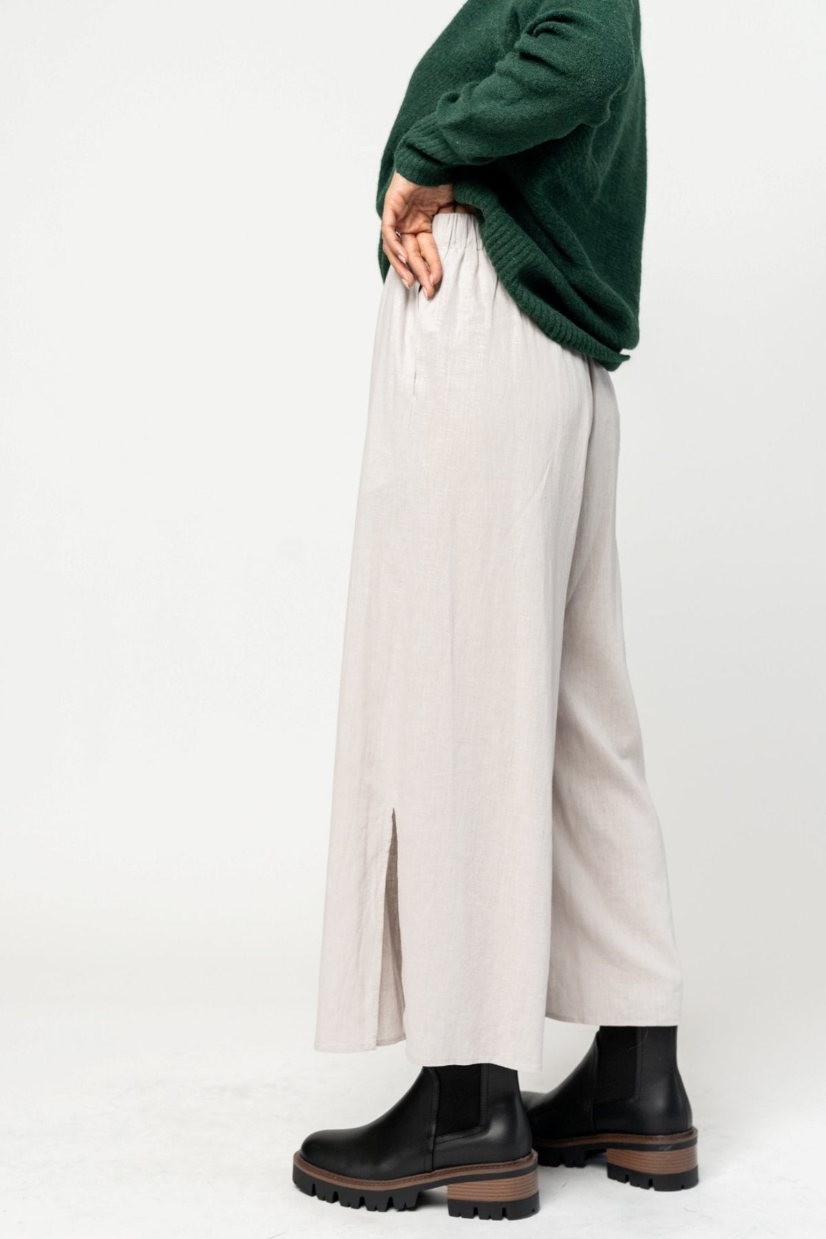 Women's Drawstring Wide Leg Side Slit Pants