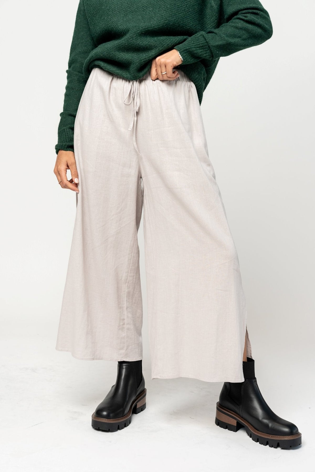 Women's Drawstring Wide Leg Side Slit Pants