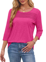 Hot Sale - 3/4 Length Sleeve Top Pleated Front T-Shirt