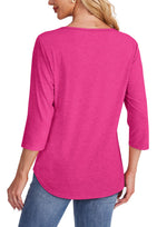Hot Sale - 3/4 Length Sleeve Top Pleated Front T-Shirt