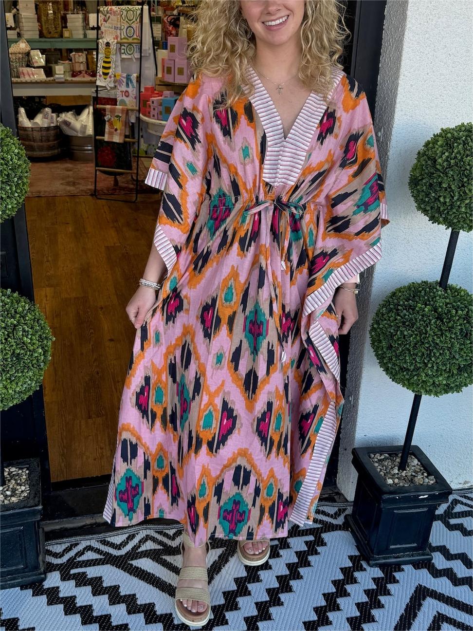 Women's Mixed Color Dress with Drawstring