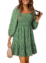 Women's Square Neck Smocked Boho Floral Dress