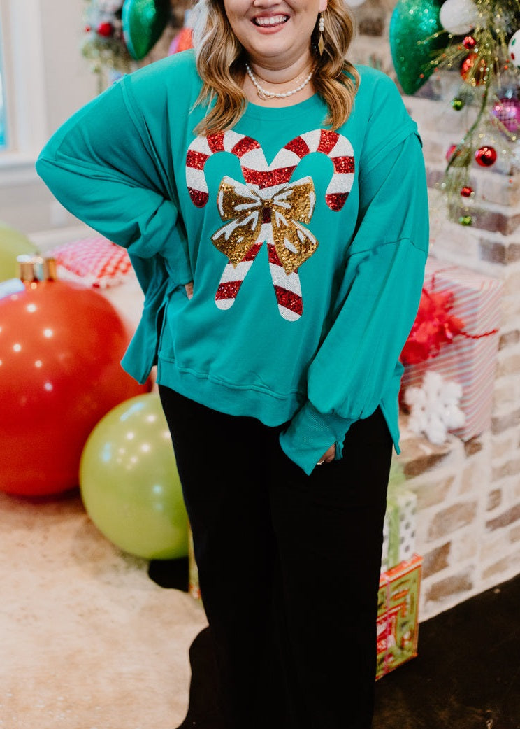 Women's Candy Cane Sequin Sweatshirt