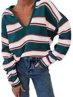 Women'S Striped Polo Collar Oversized Sweater