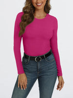 Round Neck Stretch Slim Ribbed Basic Shirts