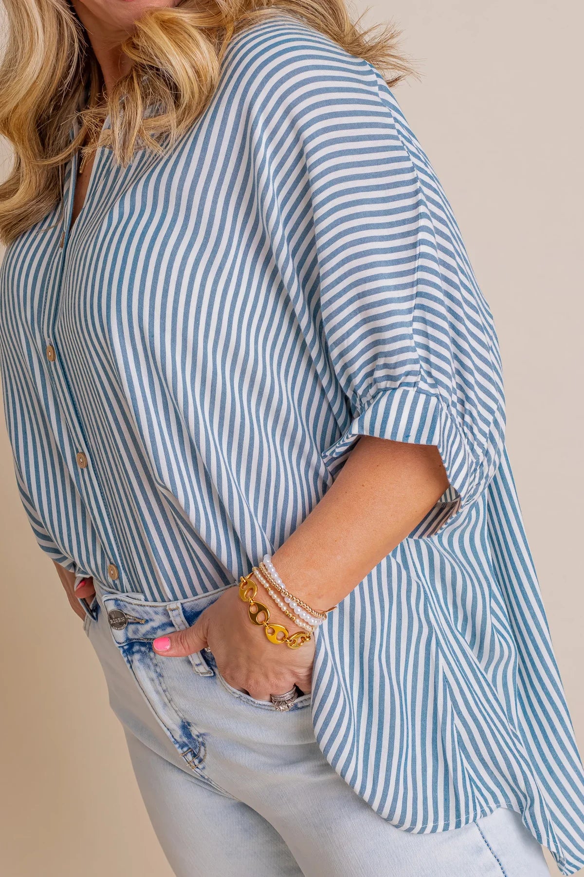 Women's Oversized Striped Button-down Shirt