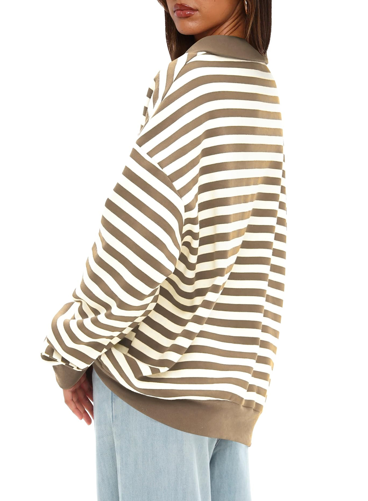 Women's Oversized Contrast Long Sleeve Striped Sweatshirts