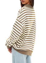 Women's Oversized Contrast Long Sleeve Striped Sweatshirts