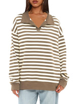 Women's Oversized Contrast Long Sleeve Striped Sweatshirts