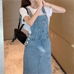 Retro Slim Slit Design Suspenders Skirt