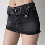 Vintage High Waist Belt Denim Skirt