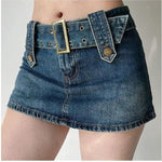 Vintage High Waist Belt Denim Skirt