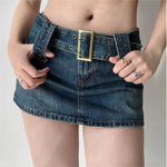 Vintage High Waist Belt Denim Skirt