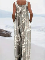 Plus Size All Over Print Floral Button Design Overall, Bohemian Casual Sleeveless Wide Leg Jumpsuit for Beach Vacation, Womenswear for Summer