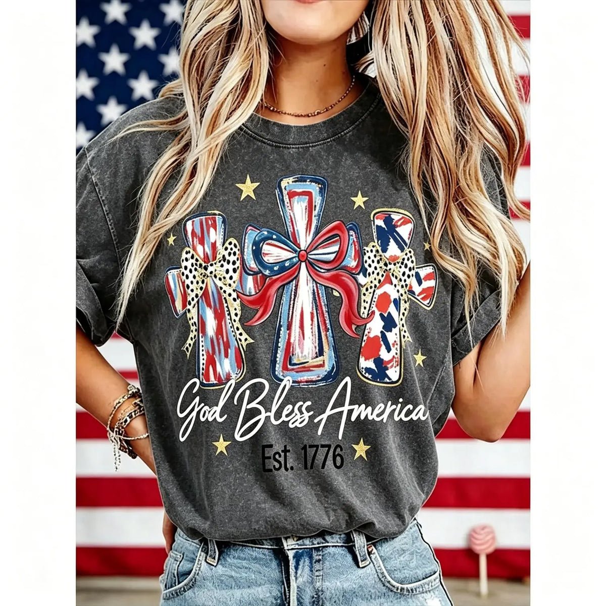 Vintage USA 250th Anniversary God Bless America Washed Tee
