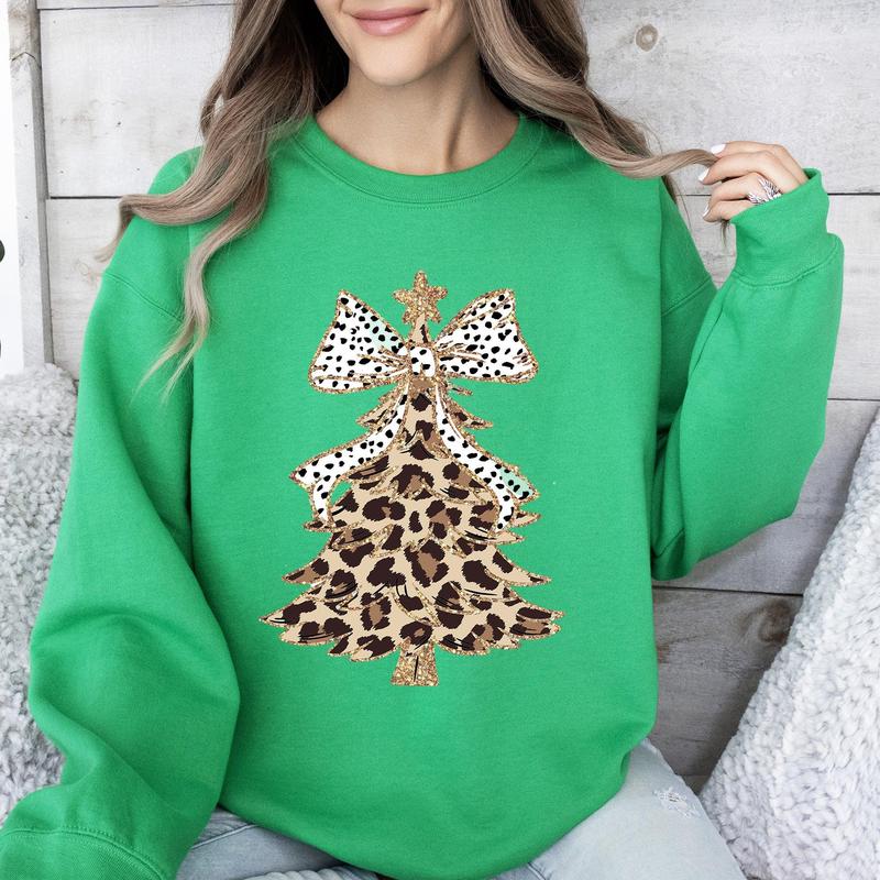 Leopard Print Christmas Tree Crewneck Sweatshirt