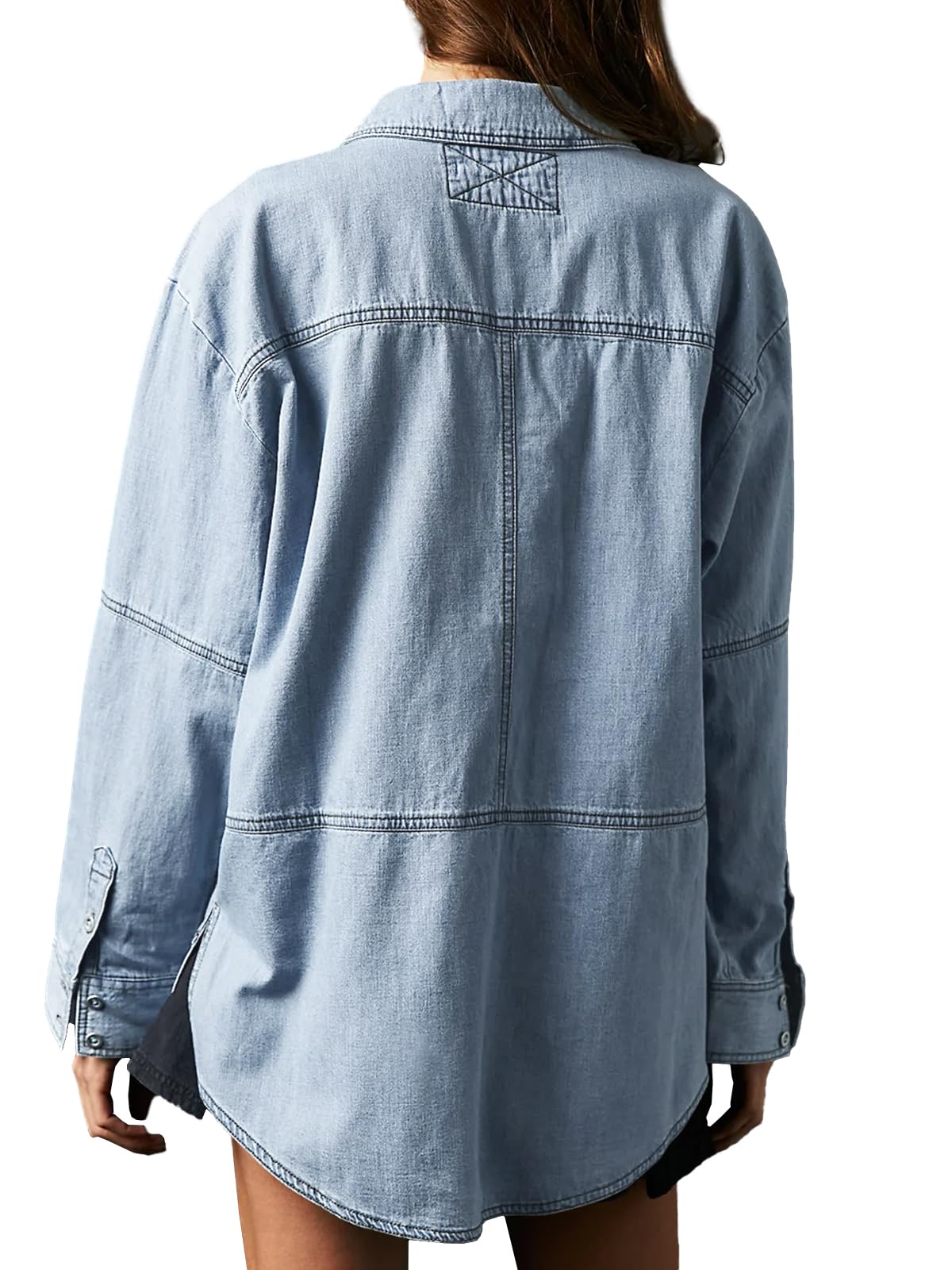 Women's V-Neck Denim Pullover Shirt