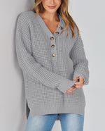 Women's Waffle Side Slit Knit Sweater