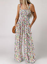 Womens Overalls Casual Floral Print Sleeveless Jumpsuit with Pockets