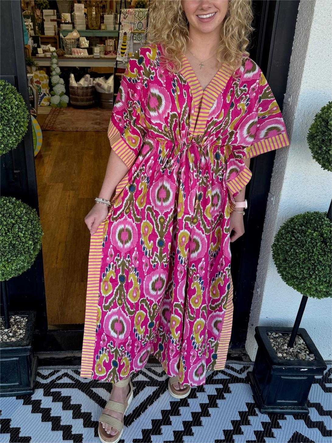 Women's Mixed Color Dress with Drawstring