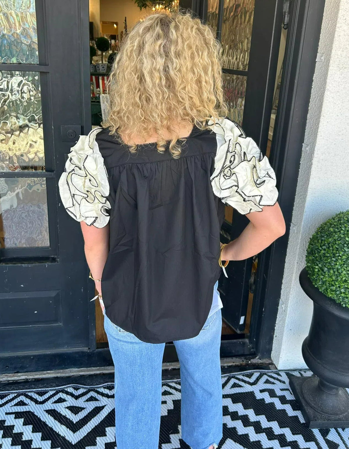 Women's Square Neck Ruffle Sleeve Top
