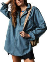 Women's V-Neck Denim Pullover Shirt