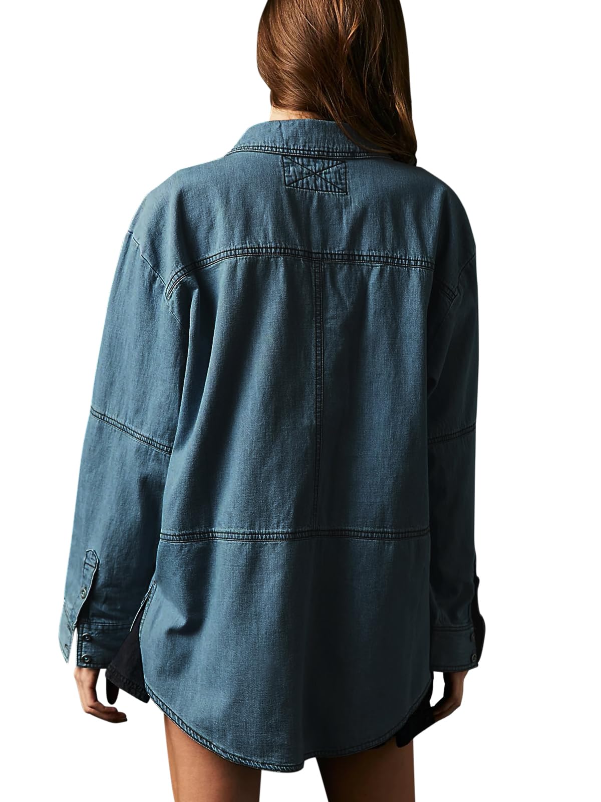 Women's V-Neck Denim Pullover Shirt