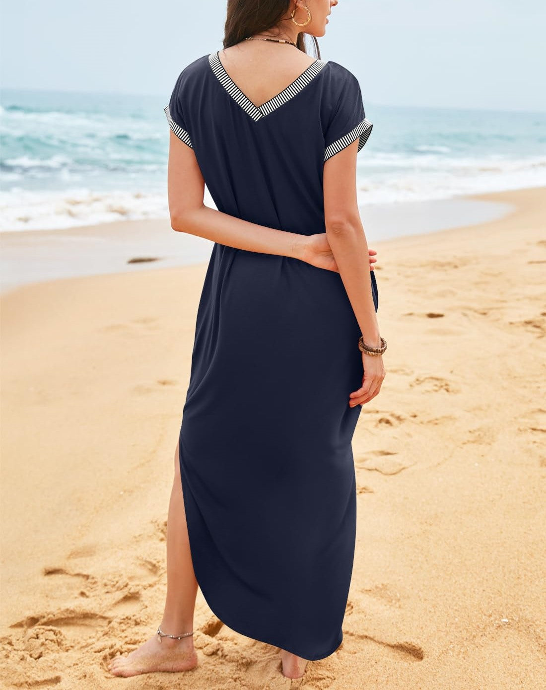 Women's V Neck Split Loose Long Dress