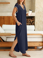 Women's V Neck Split Loose Long Dress